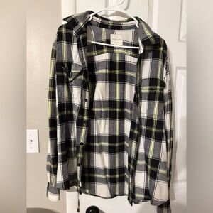 American Eagle Outfitters Black and White Checkered Shirt with Yellow Highlights